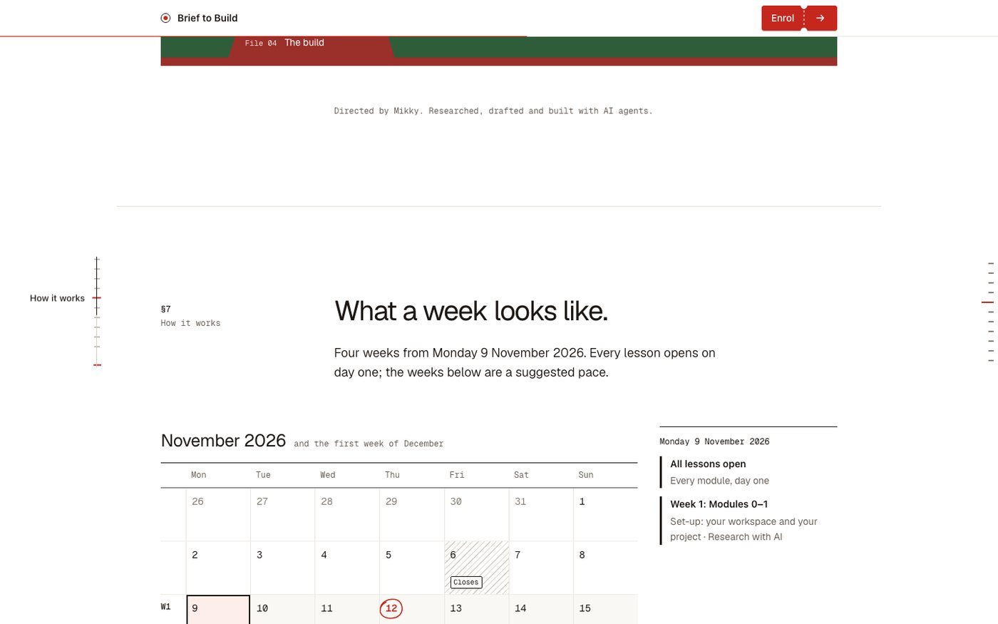 What a week looks like: the first month on a calendar, starting Monday 9 November