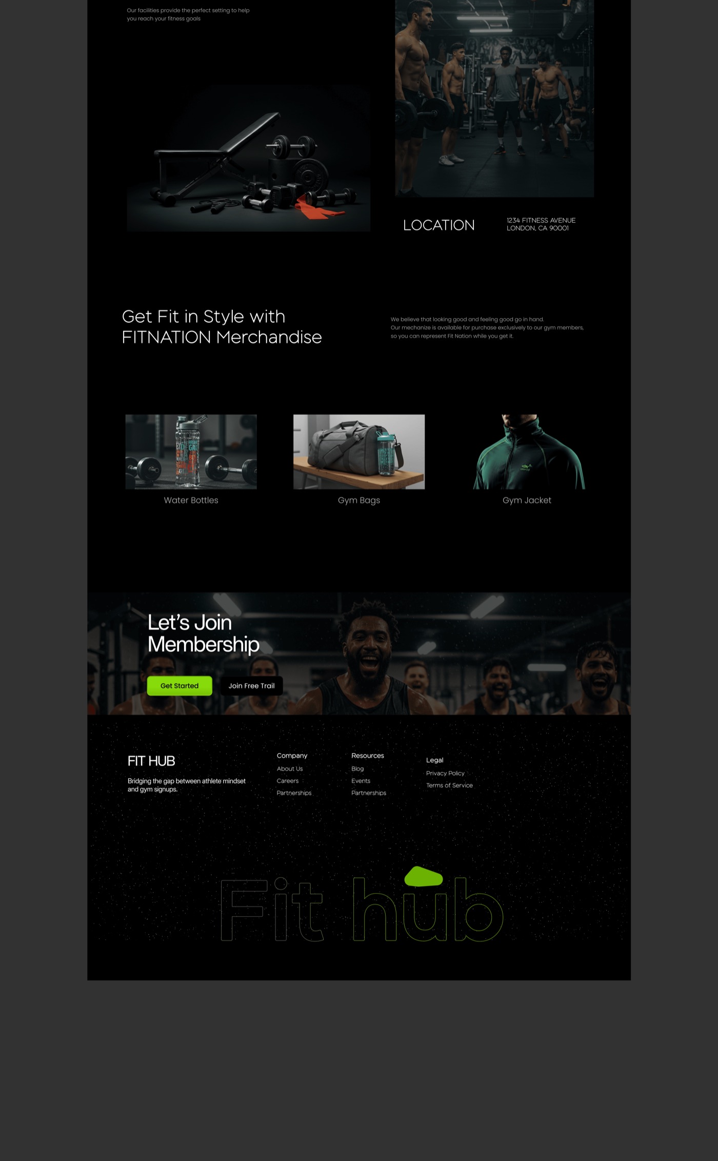 Fithub: A second homepage layout. Scroll inside the frame.