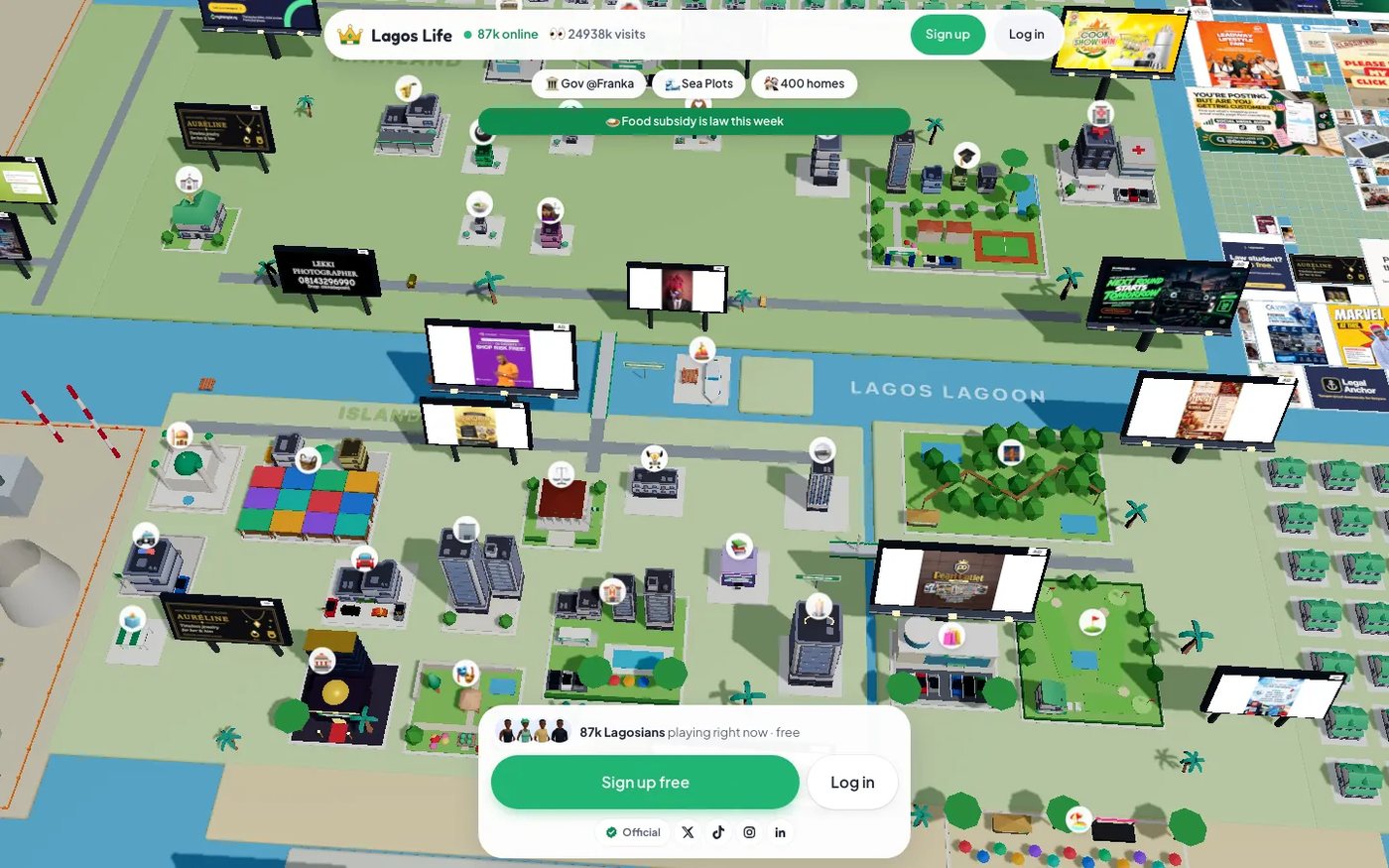 Before: lagoslife.app on 8 Oct 2026. The 3D map and a sign-up card, with no headline.